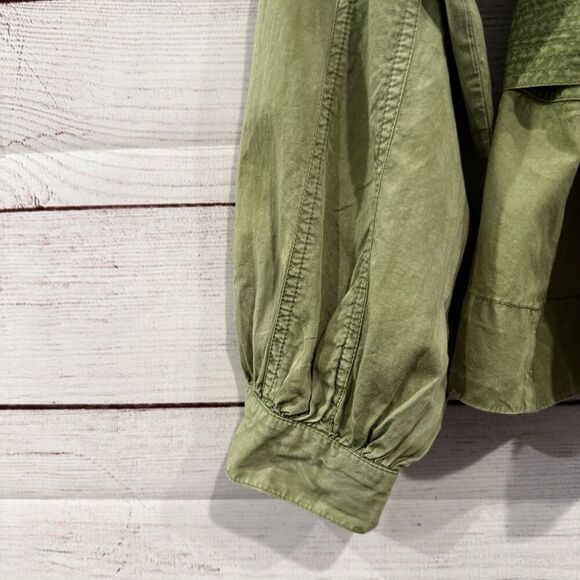 Anthropologie Green Belted Utility Jacket Size Large Tie Waist Cotton Zip Front - Picture 2 of 11